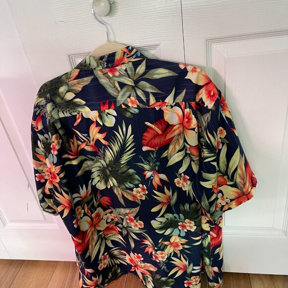 Van Heusen Shirt Men's Size Blue Orange Hawaiian Short Sleeve Button Dow  XL - Picture 2 of 6